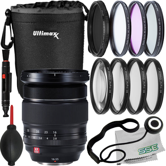 Fujifilm XF 16-55mm f/2.8 R LM WR Lens with Essential Filter Bundle: Water-Resistant Lens Pouch, Variable Neutral Density Filter (ND2-ND400) & More (18pc Bundle)