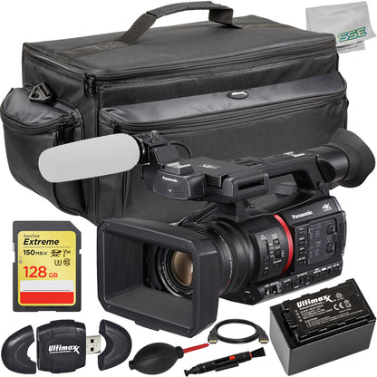 Panasonic AG-CX350 4K Camcorder with Starter Accessory Bundle: SanDisk 128GB Extreme SDXC Memory Card, Extended Life Replacement Battery (6000 mAh) & More (17pc Bundle)