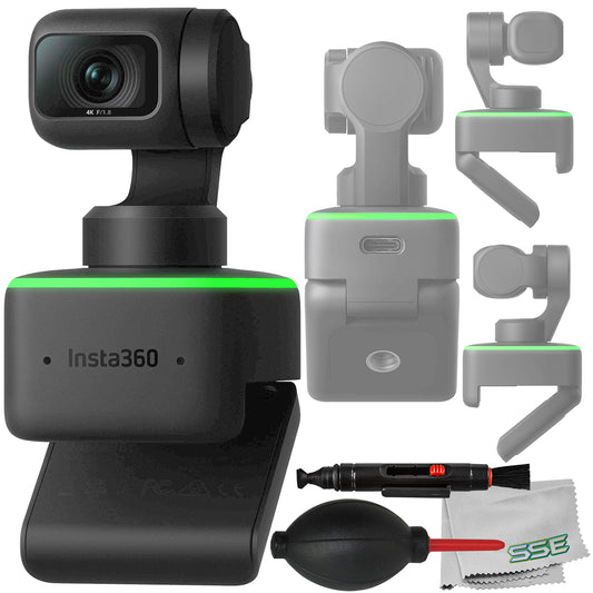 Insta360 Link UHD 4K AI Webcam + Ultimaxx Basic Bundle + Manufacturer Accessories, Dust Blower, Microfiber Cloth & More (6pc Bundle)