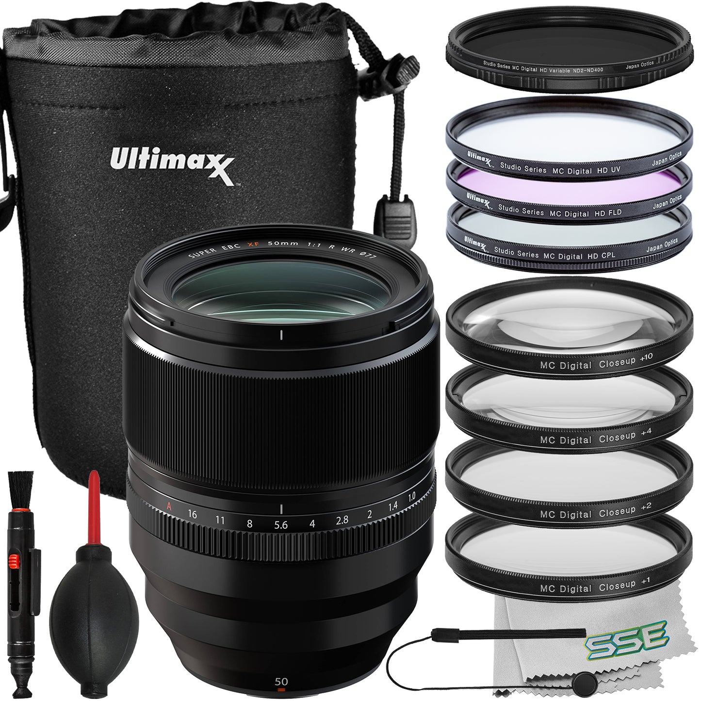 FUJIFILM XF 50mm f/1.0 R WR Lens Bundle- Includes Variable Neutral Density Filter (ND2-ND400), Water-Resistant Lens Pouch & More (18pc Bundle)