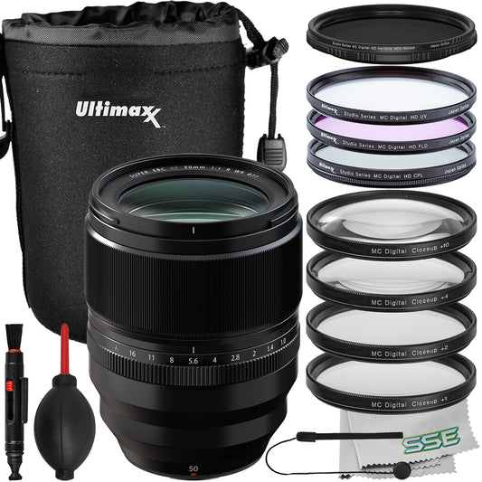 FUJIFILM XF 50mm f/1.0 R WR Lens Bundle- Includes Variable Neutral Density Filter (ND2-ND400), Water-Resistant Lens Pouch & More (18pc Bundle)
