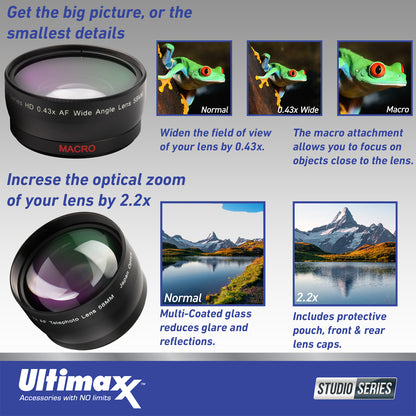 Ultimaxx Essential Bundle + FUJIFILM GF 63mm f/2.8 R WR Lens + (0.43x Wide-Angle Lens Attachment, 3PC Multi-Coated UV Filter Kit (UV, CPL, FLD) & More (20pc Bundle)
