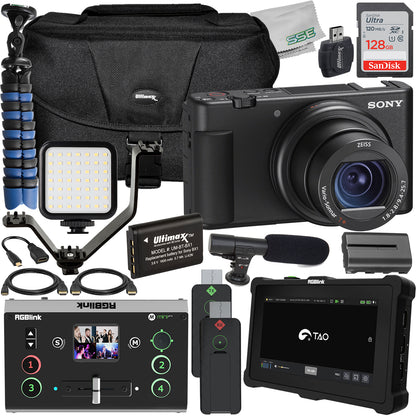 Sony ZV-1 Digital Camera (Black) Ultimaxx Streaming/Vlogging Complete Bundle + RGBlink Mini Pro, Tao 1pro, Ask Nano Starter Set + , SanDisk 128GB Ultra SDXC & Much More (34pc Bundle)