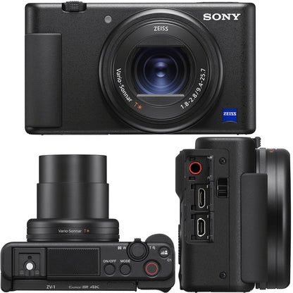 Sony ZV-1 Digital Camera (Black) Ultimaxx Streaming/Vlogging Complete Bundle + RGBlink Mini Pro, Tao 1pro, Ask Nano Starter Set + , SanDisk 128GB Ultra SDXC & Much More (34pc Bundle)