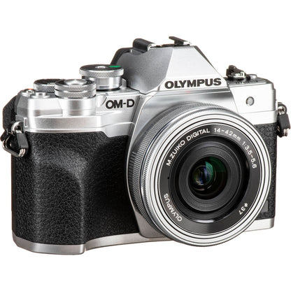 Olympus OM-D E-M10 Mark IV Mirrorless Camera with 14-42mm EZ Lens (Silver) Advanced Bundle- Includes SanDisk 64GB Ultra SDXC, LED Light Kit & Much More (32pc Bundle)