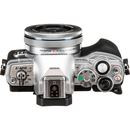 Olympus OM-D E-M10 Mark IV Mirrorless Camera with 14-42mm EZ Lens (Silver) Advanced Bundle- Includes SanDisk 64GB Ultra SDXC, LED Light Kit & Much More (32pc Bundle)