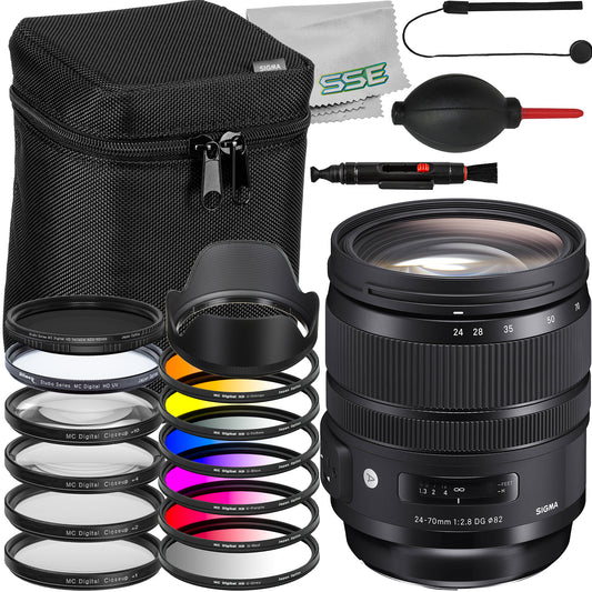 Ultimaxx Advanced Bundle + Sigma 24-70mm f/2.8 DG OS HSM Art Lens for Nikon F + Variable Neutral Density Filter, 6PC Gradual Color Filter Kit & Much More (21pc Bundle)