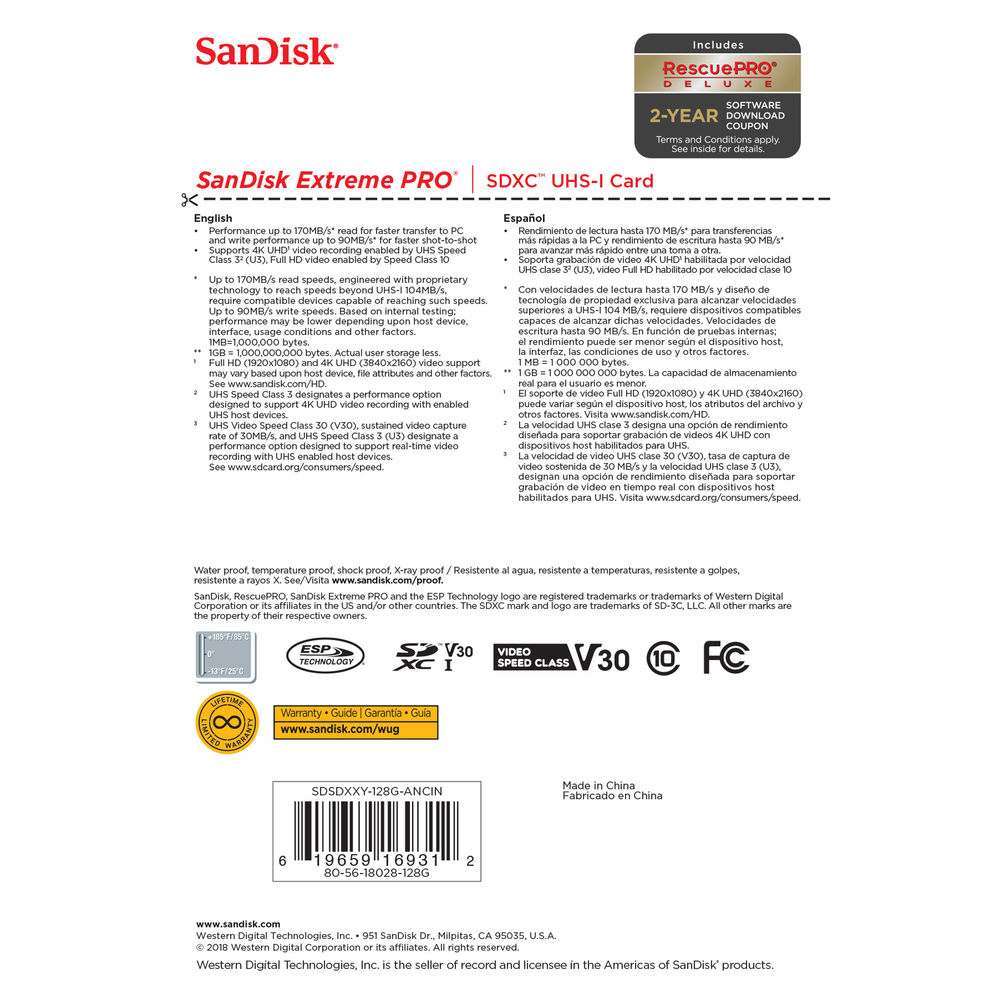 SanDisk 128GB Extreme PRO 200MB/s