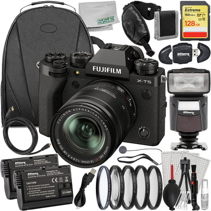 Ultimaxx Advanced FUJIFILM X-T5 with 18-55mm Lens (Black) Bundle - Includes: 128GB Extreme Memory Card, Universal Speedlite, 2x Replacement Batteries & Much More (35pc Bundle)