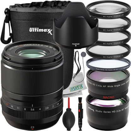Ultimaxx Advanced Fujifilm XF 23mm f/1.4 WR Lens Bundle - Includes: Water-Resistant Lens Pouch, 2.2x Telephoto Zoom Lens Attachment, Protective UV Filter & More (17pc Bundle)