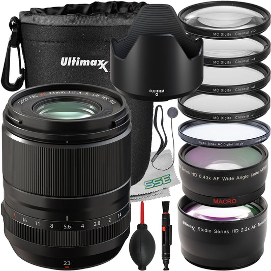 Ultimaxx Advanced Fujifilm XF 23mm f/1.4 WR Lens Bundle - Includes: Water-Resistant Lens Pouch, 2.2x Telephoto Zoom Lens Attachment, Protective UV Filter & More (17pc Bundle)