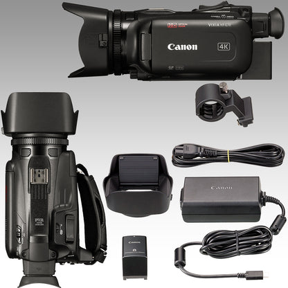 Canon HF G70 Essential Camcorder Bundle - Includes: 2x 64GB Ultra Memory Cards, Spare Battery, Ultra-Bright LED Light Kit, Tabletop 6.5” Tripod & More (21pc Bundle)