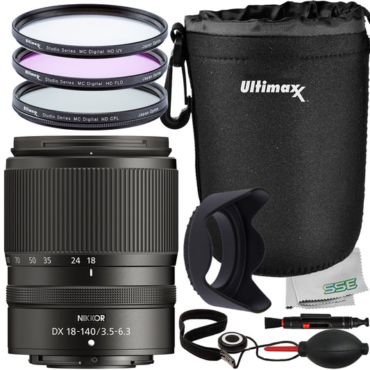Nikon 18-140mm f/3.5-6.3 VR Lens Bundle - Includes: Water-Resistant Lens Pouch, Protective 3 Piece Filter Kit, Tulip Lens Hood & More