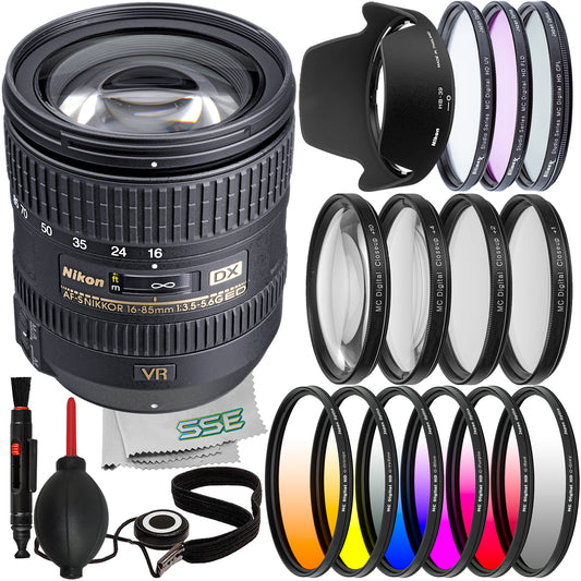 Ultimaxx Essential Nikon 16-85mm f/3.5-5.6G ED VR Lens Bundle - Includes: 6PC Gradual Color Filter Kit, 3PC Protective Filter Kit (UV, CPL, FLD) & More (21pc Bundle)