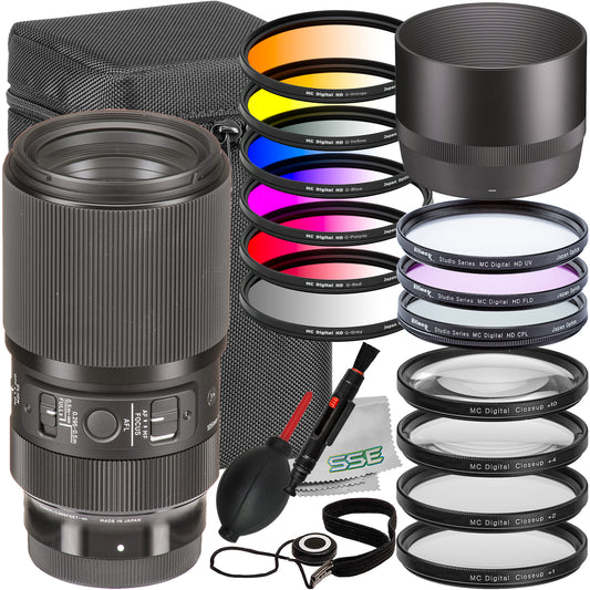 Ultimaxx Advanced Sigma 105mm f/2.8 Macro Art Lens Bundle (E-Mount) - Includes: 6PC Gradual Color Filter Kit, 3PC Protective Filter Kit (UV, CPL, FLD) & Much More (22pc Bundle)