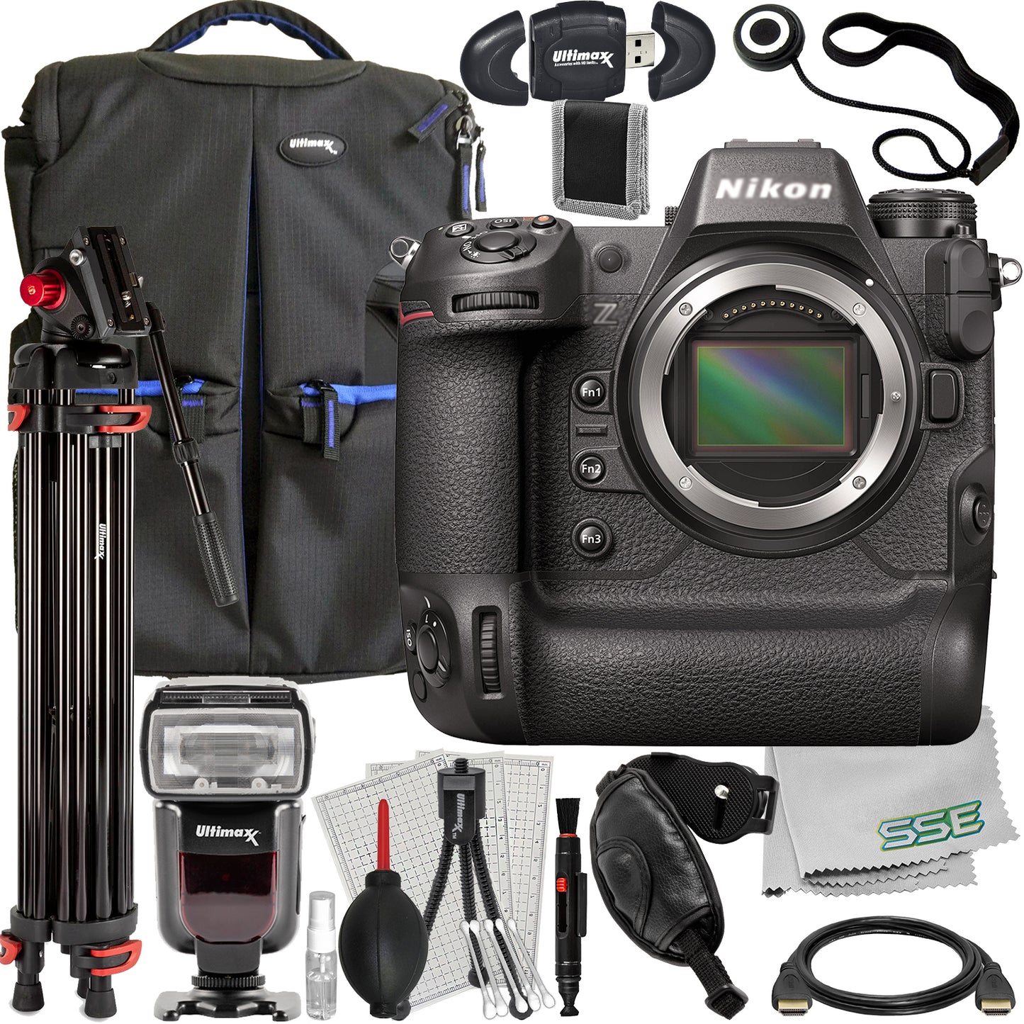 Nikon Z9 Camera Pro Bundle - Includes: Pro-4 Deluxe Gadget Backpack, Dedicated TTL Flash with LCD, Professional Deluxe 72” Video Tripod & More (26pc Bundle)