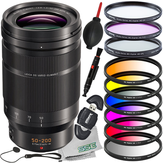 Ultimaxx Essential Panasonic Leica Vario-Elmarit 50-200mm f/2.8-4 POWER O.I.S. Lens Bundle - Includes: 6PC Gradual Color Filter Kit, 3PC Protective Filter Kit & More (19pc Bundle)