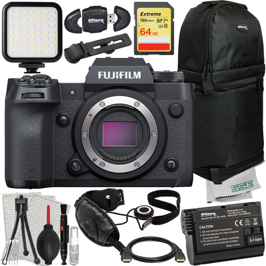 Ultimaxx Essential FUJIFILM X-H2 Mirrorless Camera Bundle (Body Only) - Includes: 64GB Extreme Memory Card, Spare Battery, Ultra-Bright LED Video Light & More (23pc Bundle)