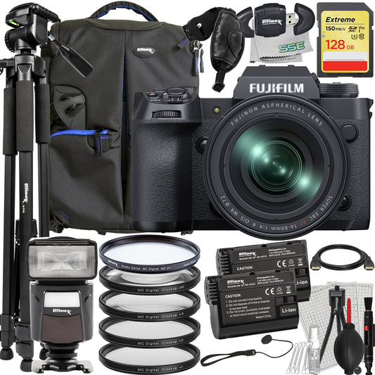 FUJIFILM X-H2 Camera with XF 16-80mm f/4 Lens Bundle - Includes: 128GB Extreme Memory Card, 4PC Close-Up Filter Kit, Lightweight Tripod & Much More (32pc Bundle)