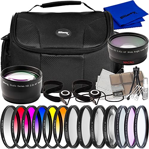 Ultimaxx 40.5mm Complete Filter Accessory Bundle - Includes: 0.43x Wide-Angle & 2.2x Telephoto Zoom Lens Attachments, 6PC Gradual Color Filter Kit, Water-Resistant Gadget Bag & Much More (23pc Bundle)