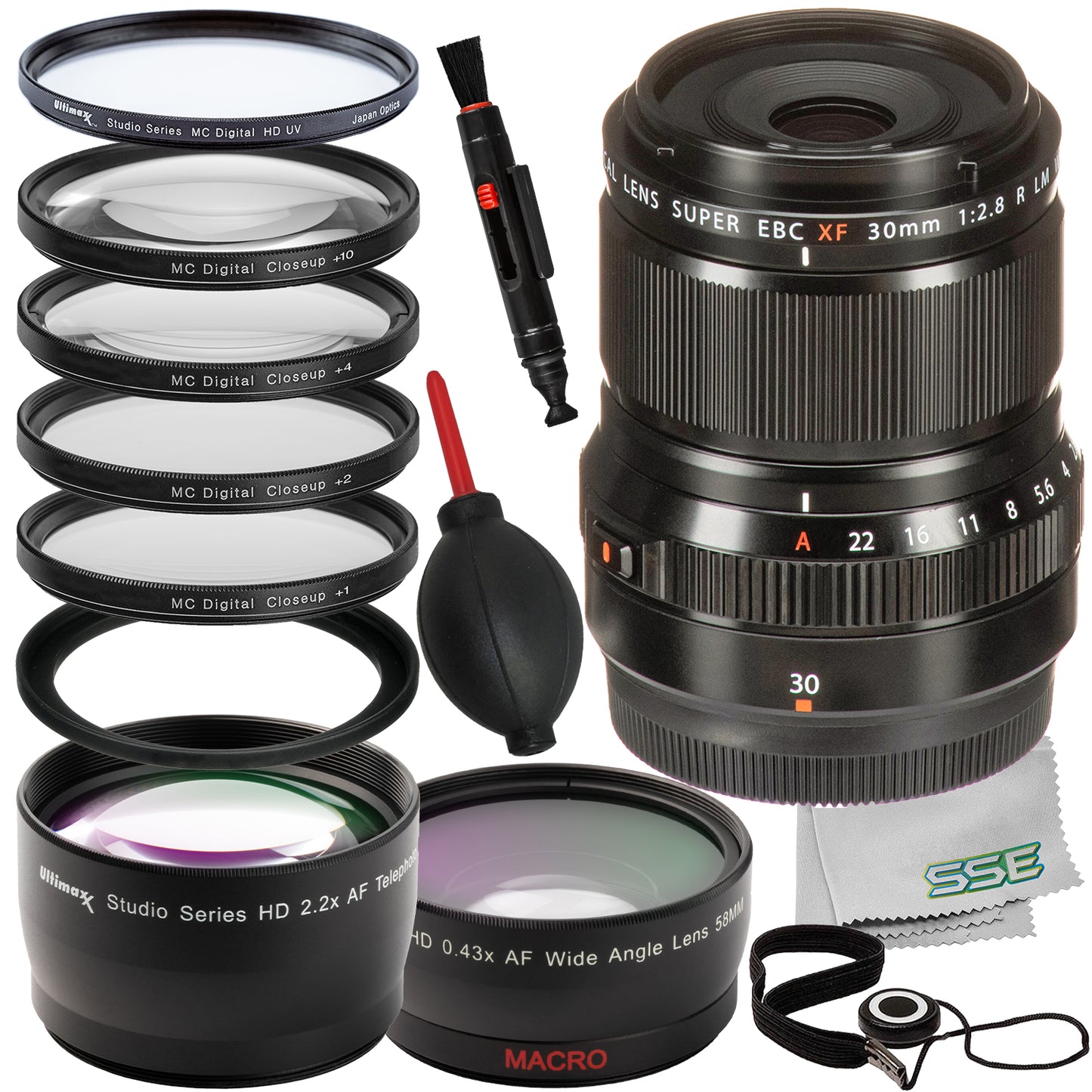 Ultimaxx Essential FUJIFILM XF 30mm f/2.8 R LM WR Macro Lens Bundle - Includes: 0.43x Wide-Angle Lens Attachment, Protective UV Filter & More (17pc Bundle)