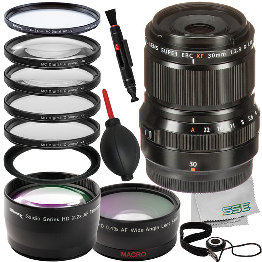 Ultimaxx Essential FUJIFILM XF 30mm f/2.8 R LM WR Macro Lens Bundle - Includes: 0.43x Wide-Angle Lens Attachment, Protective UV Filter & More (17pc Bundle)