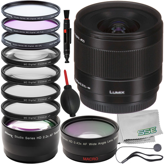 Ultimaxx Advanced Panasonic Leica DG Summilux 9mm f/1.7 ASPH. Lens Bundle - Includes: 0.43x Wide-Angle Lens Attachment, 3PC Protective Filter Kit & Much More (17pc Bundle)