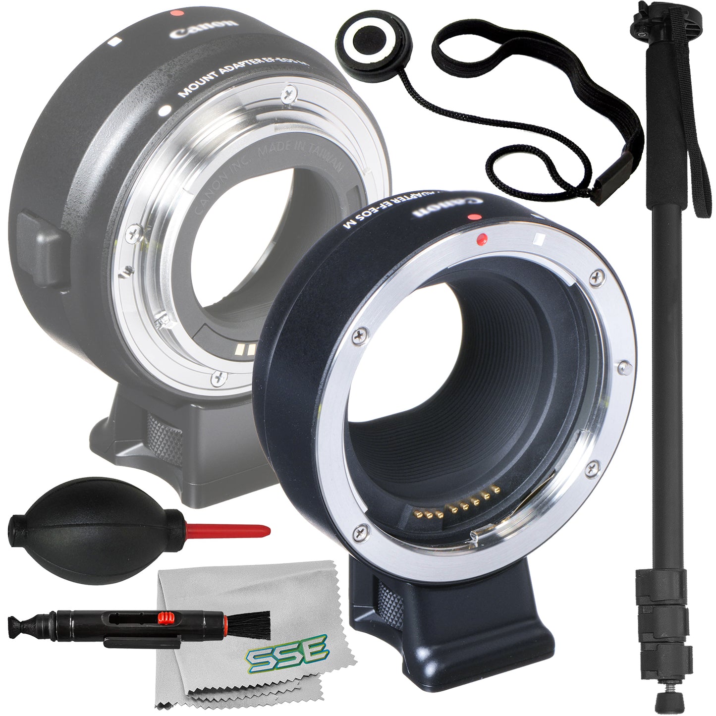 Ultimaxx Advanced Canon EF-M Lens Adapter Bundle (EF/EF-S Lenses) - Includes: Lightweight 72” Monopod, Universal Lens Cap Keeper & More (10pc Bundle)