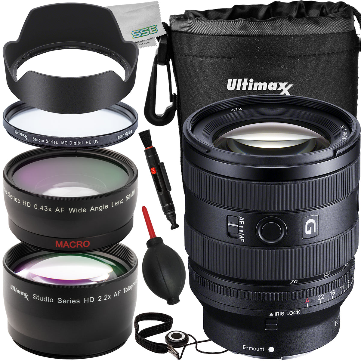 Ultimaxx Essential Sony FE 20-70mm f/4 G Lens Bundle - Includes: Water-Resistant Lens Pouch, Protective UV Filter & More (12pc Bundle)