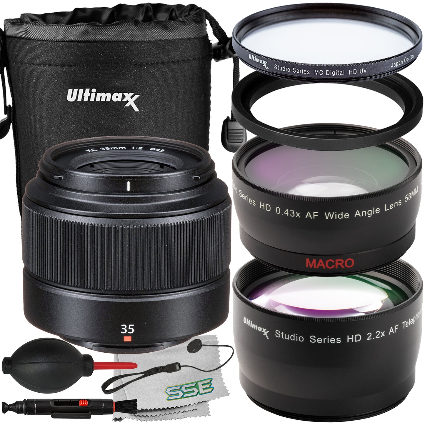 Ultimaxx Essential FUJIFILM XC 35mm f/2 Lens Bundle - Includes: Water-Resistant Lens Pouch, 2.2x Telephoto Zoom Lens Attachment & More (12pc Bundle)