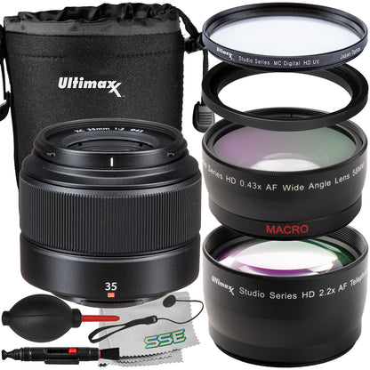 Ultimaxx Essential FUJIFILM XC 35mm f/2 Lens Bundle - Includes: Water-Resistant Lens Pouch, 2.2x Telephoto Zoom Lens Attachment & More (12pc Bundle)