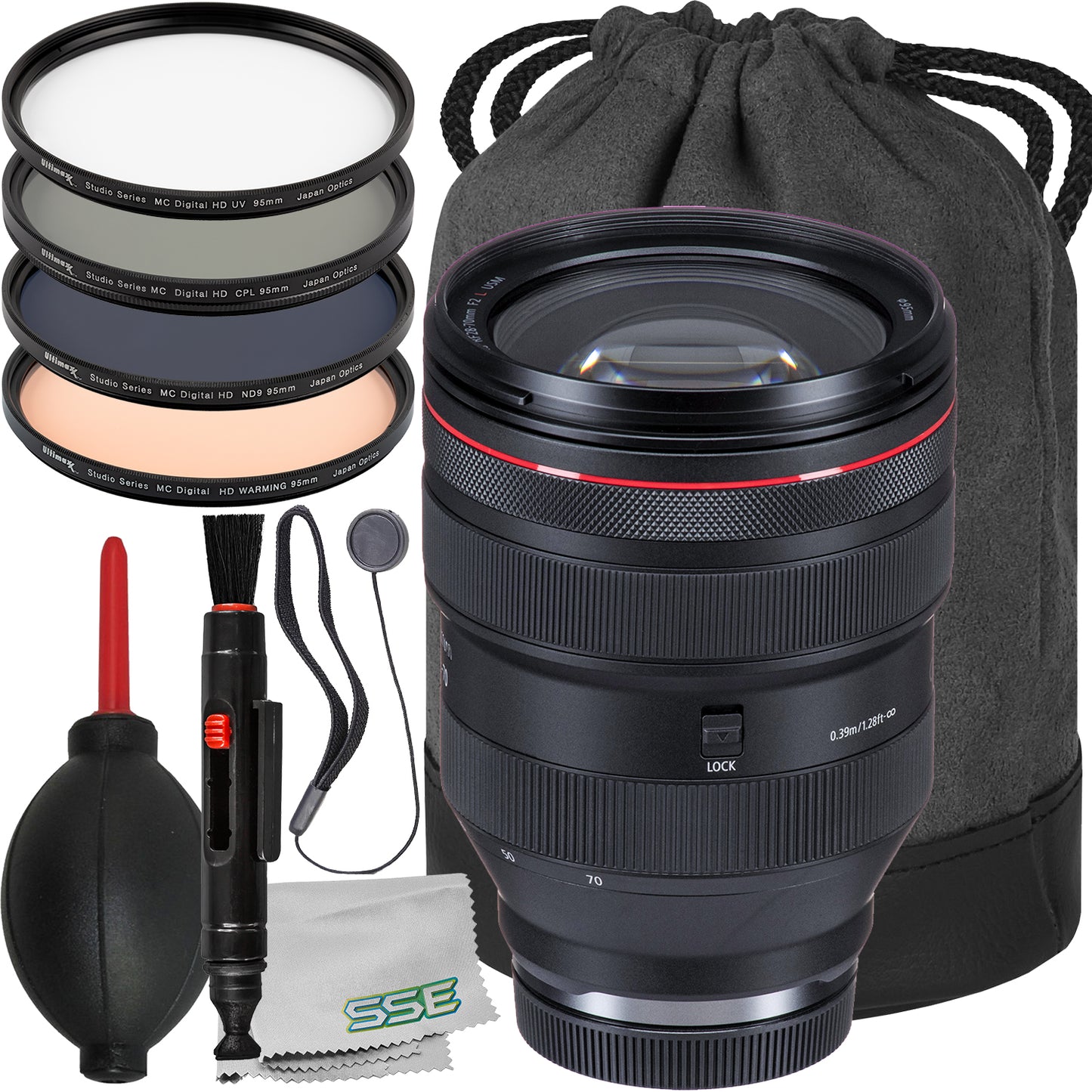 Ultimaxx Essential Canon RF 28-70mm f/2L USM Lens Bundle - Includes: Ultimate 4PC Filter Kit (Warming, UV, CPL, ND9), Universal Lens Cap Keeper & More (13pc Bundle)