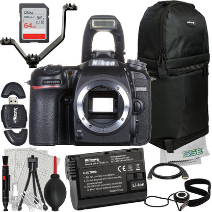 Ultimaxx Starter Nikon D7500 DSLR Camera Bundle (Body Only) - Includes: 64GB Ultra Memory Card, 1x Replacement Battery, V-Shaped Bracket & More (22pc Bundle)