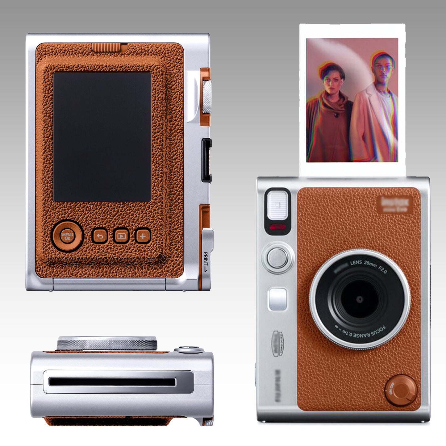 Ultimaxx Starter FUJIFILM INSTAX MINI EVO Hybrid Instant Camera Bundle (Brown): 32GB Ultra microSD Memory Card, High-Speed Memory Card Reader & More (8pc Bundle)