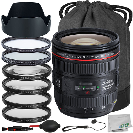 Canon EF 24-70mm f/4L IS USM Lens Bundle - Includes: 4PC Macro Close-Up Filter Kit, Protective UV & CPL Filters, Lens Hood & More (15pc Bundle)