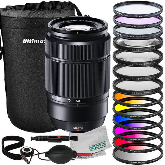 Ultimaxx Advanced Fujifilm XC 50-230mm f/4.5-6.7 OIS II Lens Bundle (Black) - Includes: Water-Resistant Lens Pouch, 6PC Gradual Color Filter Kit & More (22pc Bundle)