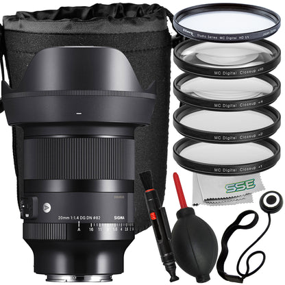 Ultimaxx Essential Sigma 20mm f/1.4 DG DN Art Lens Bundle (E Mount) - Includes: 4PC Macro Close-Up Filter Kit, Water-Resistant Lens Pouch & More (15pc Bundle)