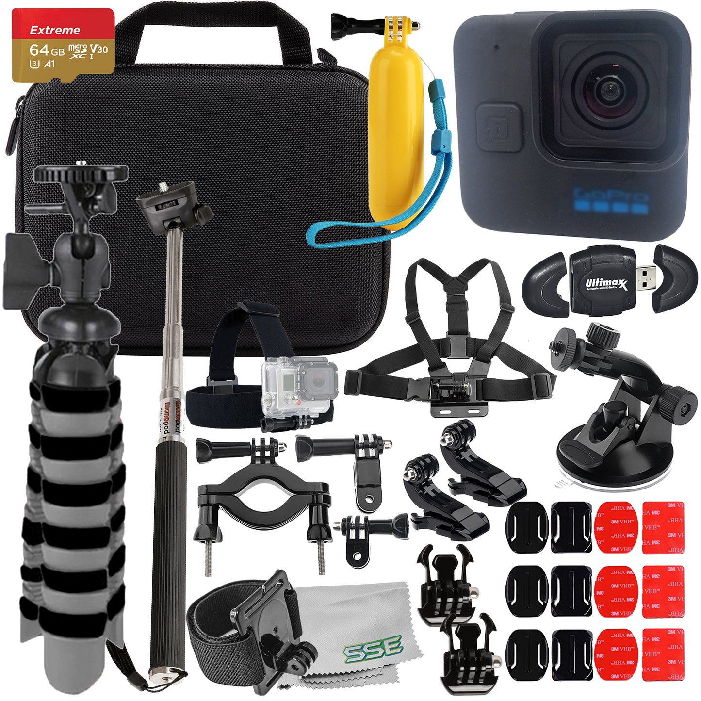 Ultimaxx Grand GoPro HERO11 Black Mini Bundle - Includes: 64GB Extreme MicroSDXC, Multi-Adjustable Bike / Pipe Mount, Selfie-Stick & Much More (27pc Bundle)