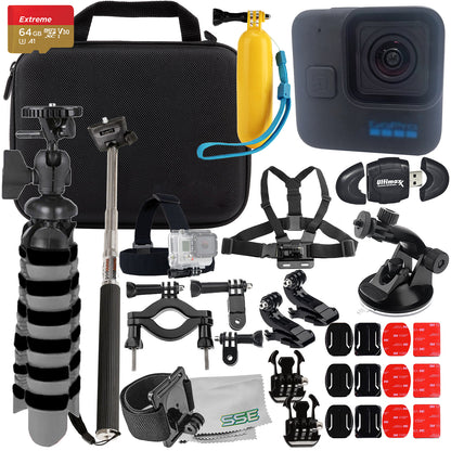 Ultimaxx Grand GoPro HERO11 Black Mini Bundle - Includes: 64GB Extreme MicroSDXC, Multi-Adjustable Bike / Pipe Mount, Selfie-Stick & Much More (27pc Bundle)