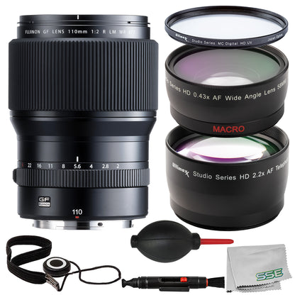 Ultimaxx Essential FUJIFILM GF 110mm f/2 R LM WR Lens Bundle - Includes: 0.43x Wide-Angle Lens Attachment, Protective UV Filter & More (12pc Bundle)