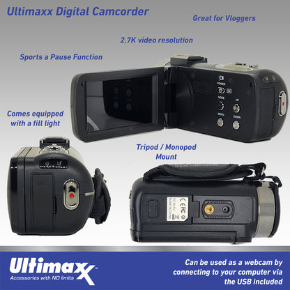 Ultimaxx Digital Video Camera, 42MP w/ 32GB SD Card, Remote, Case, USB Cable