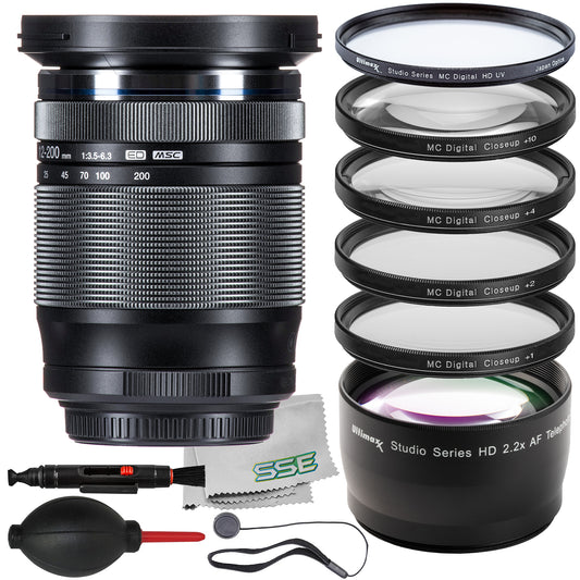 Ultimaxx Essential Olympus M.Zuiko Digital ED 12-200mm f/3.5-6.3 Lens Bundle - Includes: 2.2x Telephoto Zoom Lens Attachment & More (14pc Bundle)