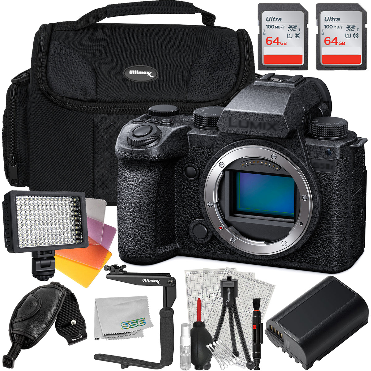 Panasonic Lumix S5 IIX Mirrorless Camera (Body Only) Advanced Bundle - Includes: 2x 64GB Ultra Memory Cards, Replacement Battery & More (22pc Bundle)