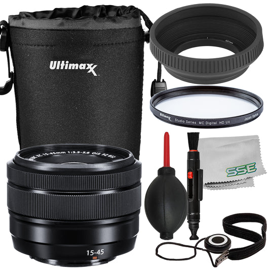 ujifilm XC 15-45mm f/3.5-5.6 OIS PZ Lens (Black) Bundle (Frustration Free Packaging) - Includes: Protective UV Filter & More (10pc Bundle)
