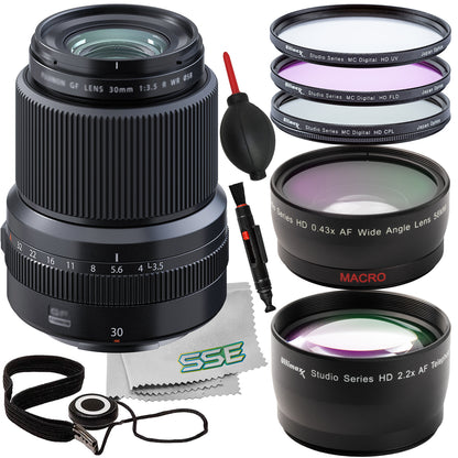 Ultimaxx Essential FUJIFILM GF 30mm f/3.5 R WR Lens Bundle - Includes: 0.43x Wide-Angle Lens Attachment with Detachable Macro & More (14pc Bundle)
