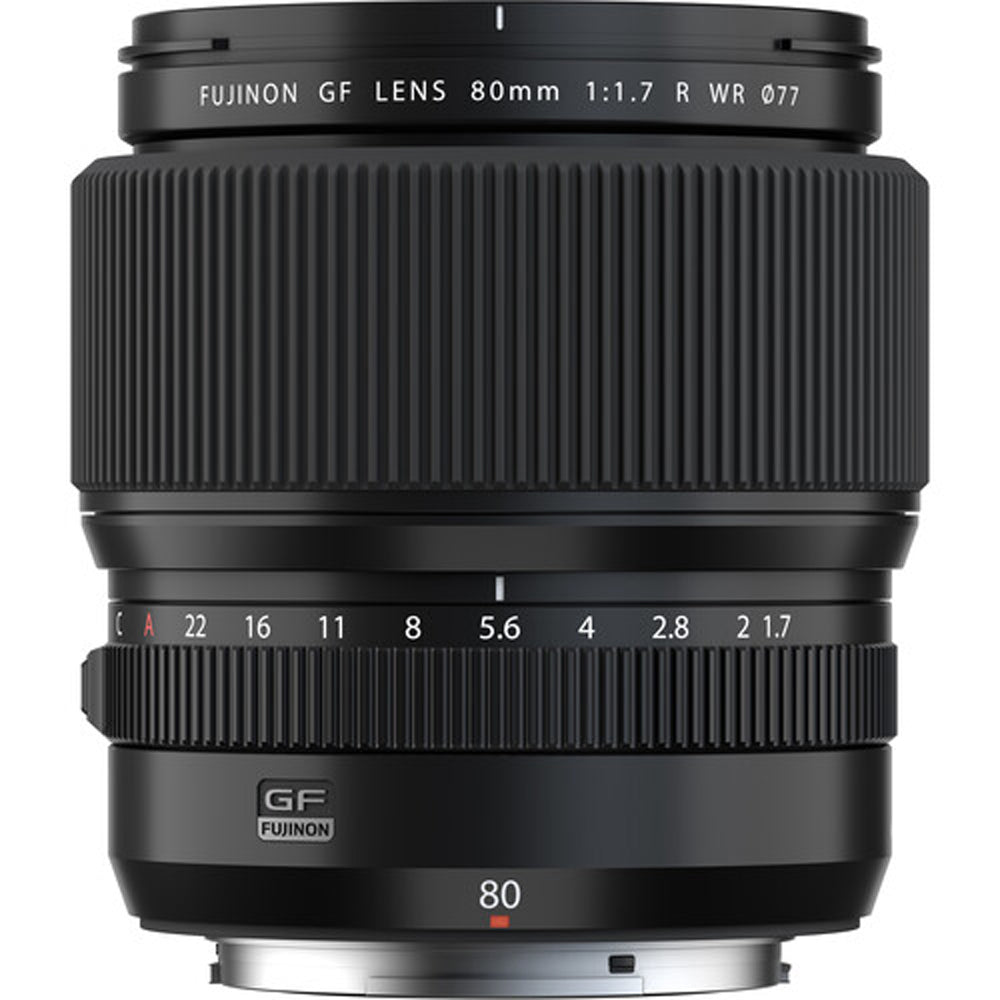 FUJIFILM GF 80mm f/1.7 R WR portrait lens with hood and pouch