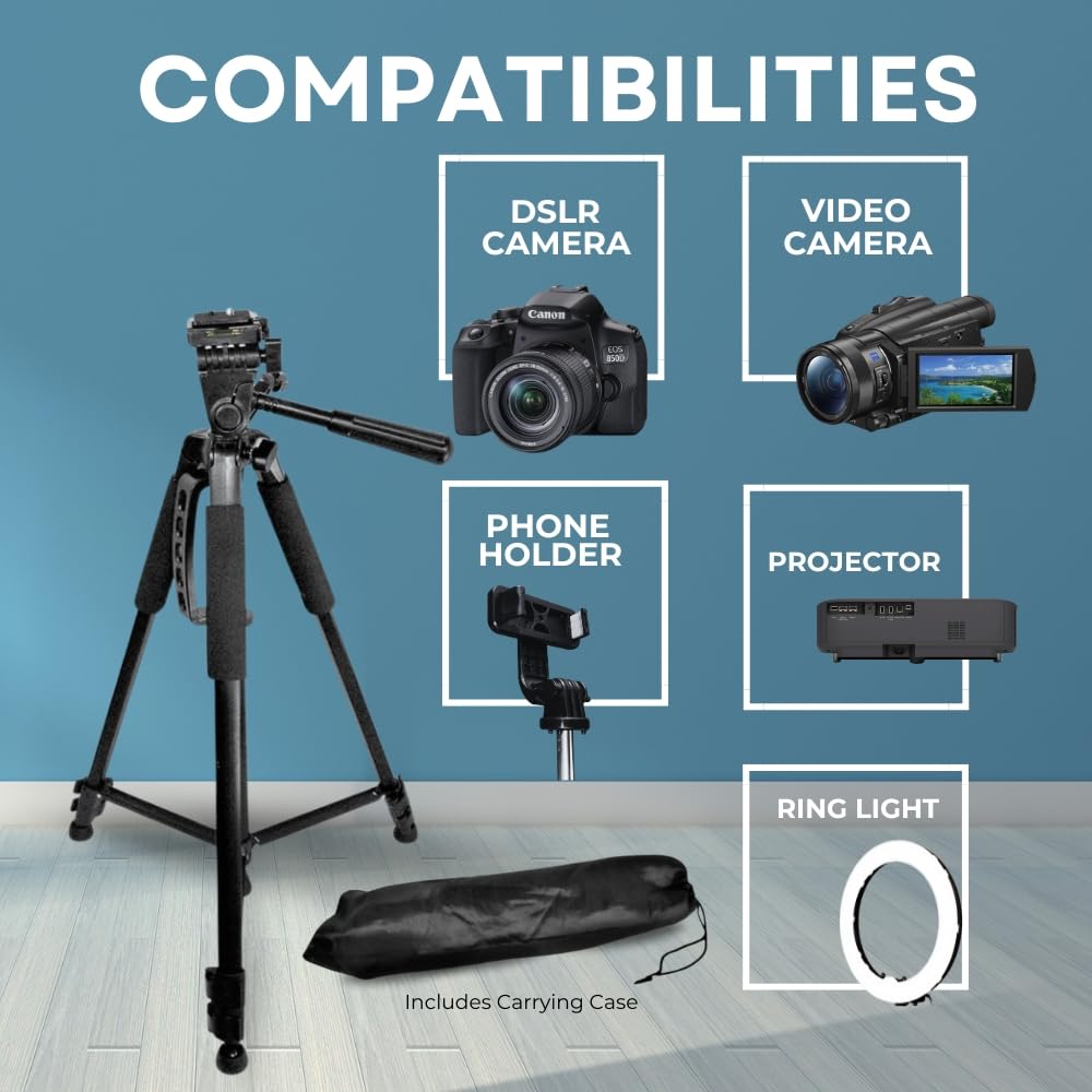 Heavy duty 75 inch video tripod with fluid pan head