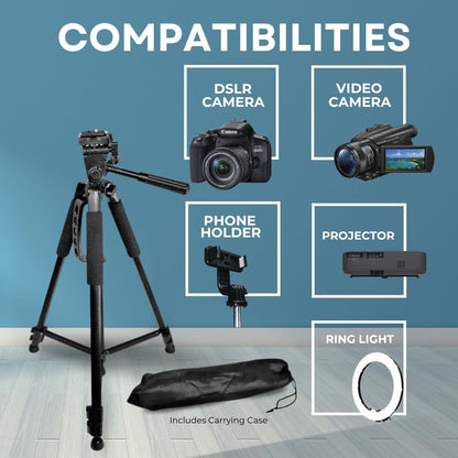 Heavy duty 75 inch video tripod with fluid pan head