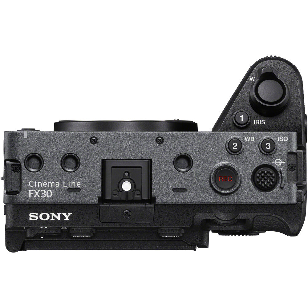Sony FX30 Digital Cinema Camera Front view  top view 