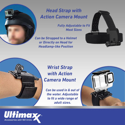 Ultimaxx GoPro HERO11 Black Mini kit with head strap and wrist strap